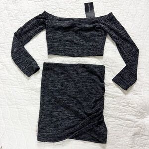 Fashion Nova Off Shoulder Mini Skirt Set Rouched Womens M Soft Grey Stretch New